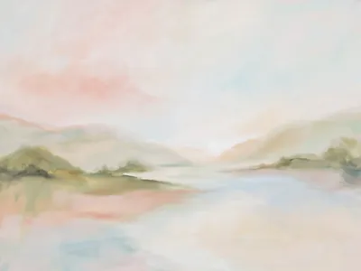 Wandkunst: Dromerig abstract landschap in zachte pastels