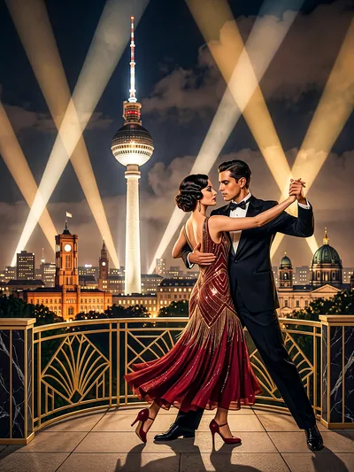 Wandkunst: Berlijn: tango van de gouden nacht