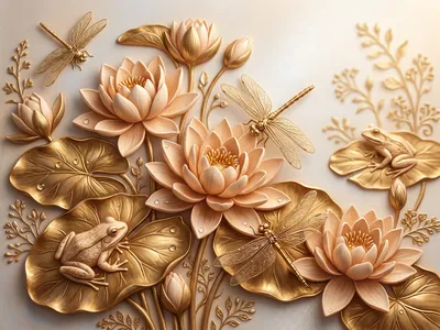 Wandkunst: Elegante lotuscompositie in goud