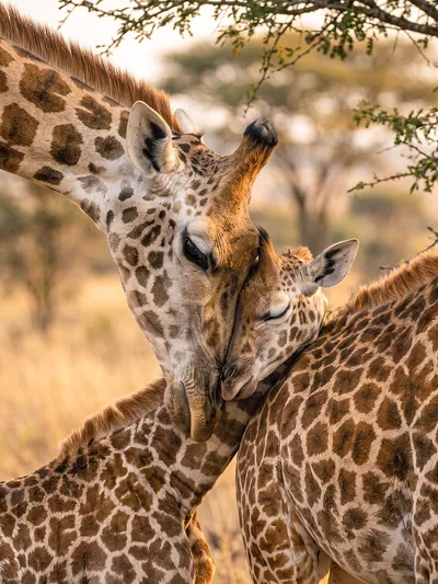 Wandkunst: Giraffen: verbondenheid in het avondlicht