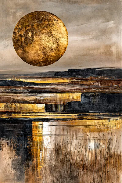 Wandkunst: Abstracte horizon in goud en onyx