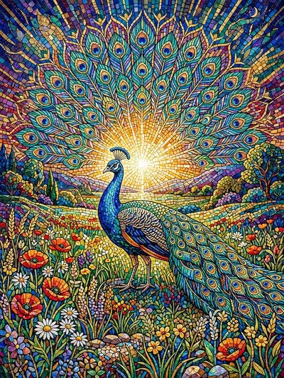Wandkunst: Pauw in pulserende pracht