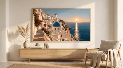 Interieurvoorbeeld: Santorini: kustdorp met blauwe koepel