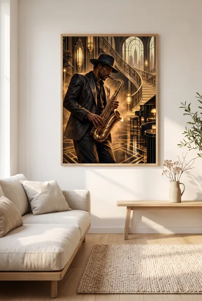 Interieurvoorbeeld: Saxofoon in goudlicht: de luxe van een ogenblik